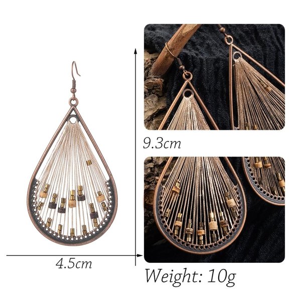 Woven Teardrop Fan Dangle Earrings - Picture 6 of 7